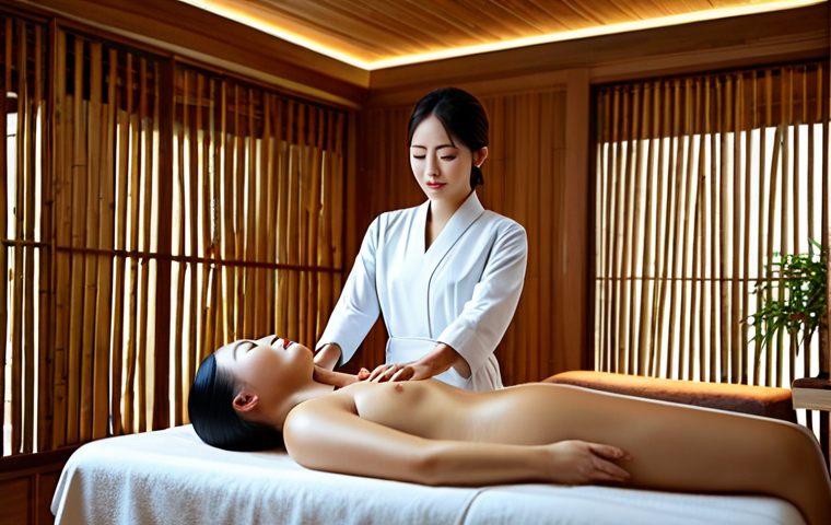 대전 유성온천 힐링 - A serene scene of Yuseong Hot Spring Park at dawn. A fully clothed family is walking along a stone p...