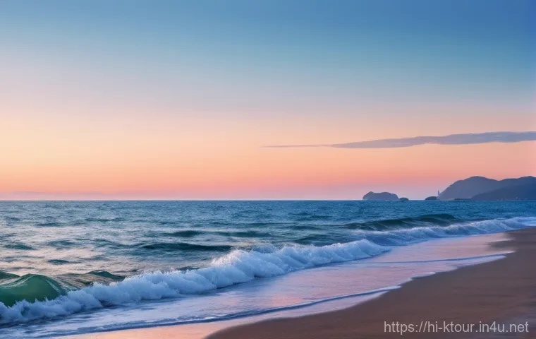 강릉 주문진 드라이브 - **Prompt:** "A serene, expansive view of Jumunjin's blue ocean at dawn. The early morning sunlight g...