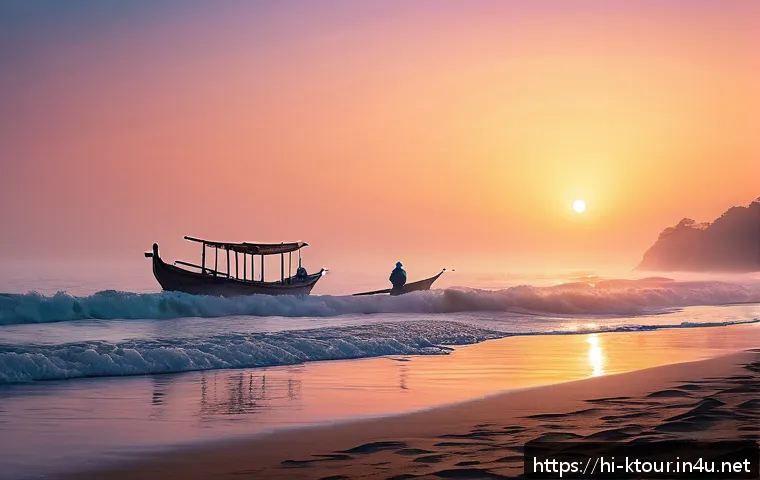 포항 호미곶 해돋이 여행 - A breathtaking sunrise scene at the seashore of Homigot, showcasing the first golden rays of the sun...